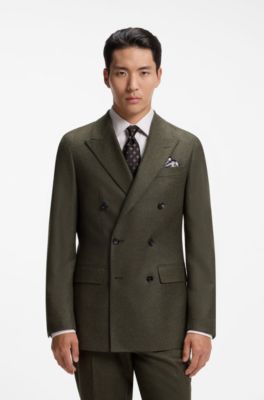 Regular-fit double-breasted blazer in wool with cashmere, Olive
