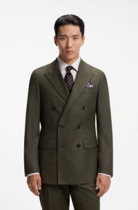 Regular-fit, double-breasted blazer van wol met kasjmier, Olijf