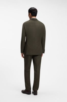 Regular-fit double-breasted blazer in wool with cashmere, Olive