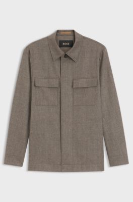 Sobrecamisa relaxed fit en lana virgen y cashmere, Marr&oacute;n claro