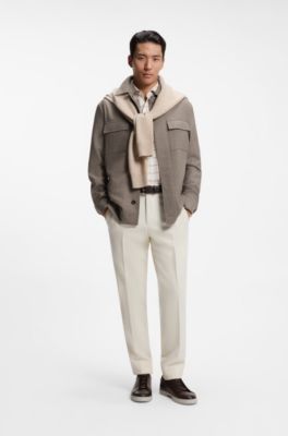 Relaxed-fit overshirt in virgin wool and cashmere, Light Brown