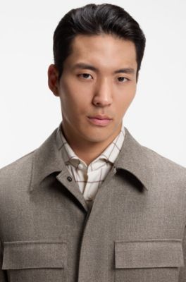 Relaxed-fit overshirt in virgin wool and cashmere, Light Brown