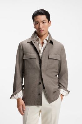 Relaxed-fit overshirt in virgin wool and cashmere, Light Brown