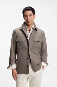 Sovracamicia relaxed fit in lana vergine e cashmere, Marrone chiaro