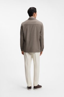 Relaxed-fit overshirt in virgin wool and cashmere, Light Brown