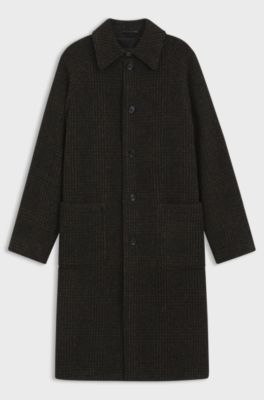 Alpaca-wool relaxed-fit coat with check pattern, Green Patterned