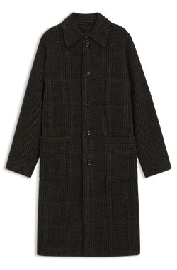 Alpaca-wool relaxed-fit coat with check pattern