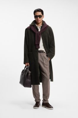 Alpaca-wool relaxed-fit coat with check pattern, Green Patterned