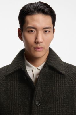 Alpaca-wool relaxed-fit coat with check pattern, Green Patterned
