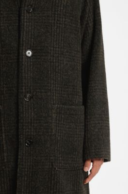 Alpaca-wool relaxed-fit coat with check pattern, Green Patterned