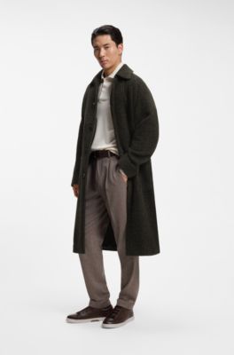Alpaca-wool relaxed-fit coat with check pattern, Green Patterned