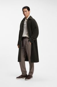 Alpaca-wool relaxed-fit coat with check pattern, Green Patterned