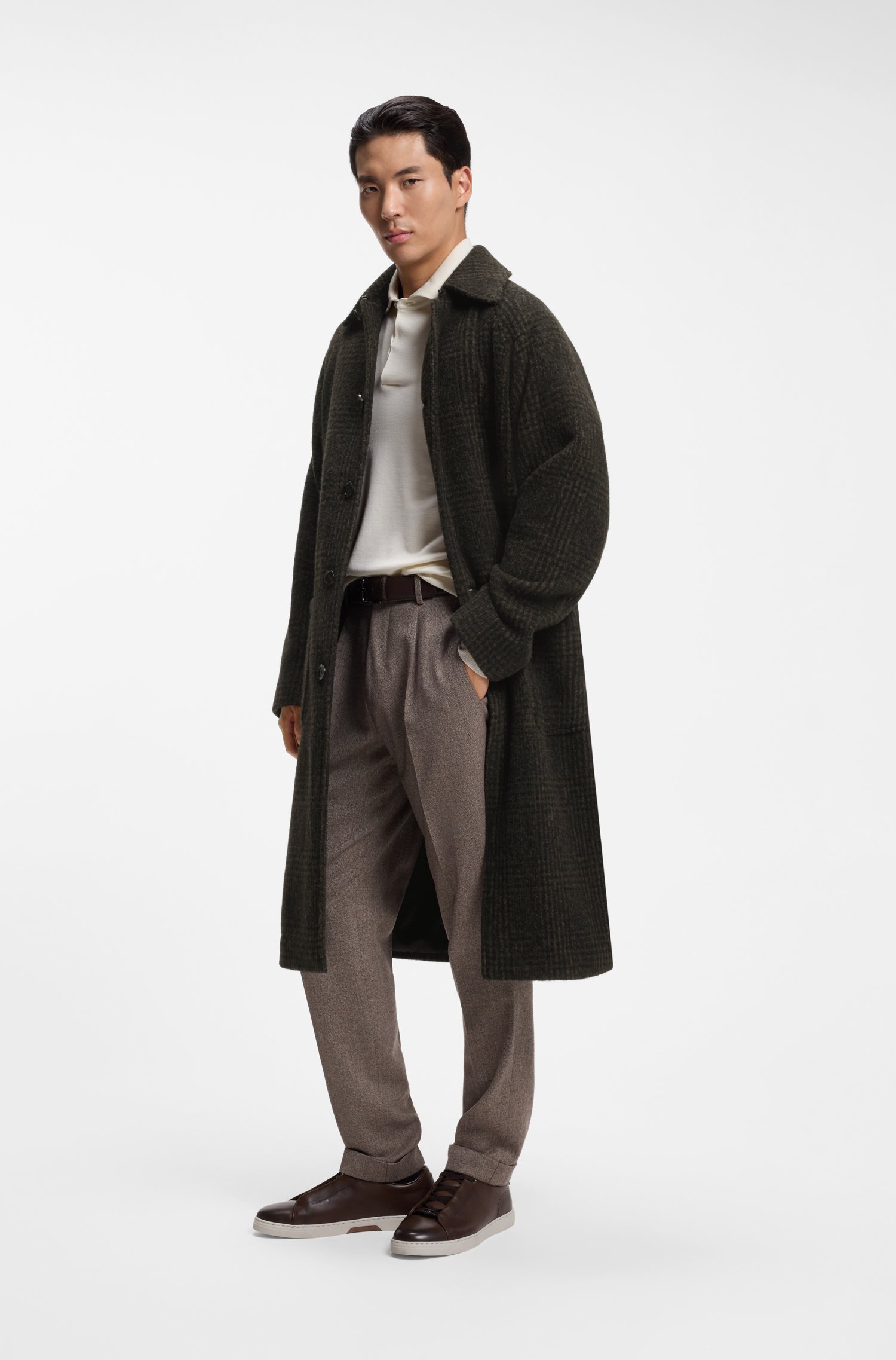 Boss Alpaca-wool relaxed-fit coat with check pattern kappor & rockar herr
