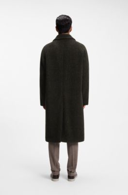 Alpaca-wool relaxed-fit coat with check pattern, Green Patterned