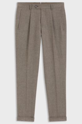 Tapered-fit trousers in herringbone virgin wool and cashmere, Light Brown