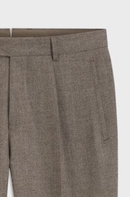 Tapered-fit trousers in herringbone virgin wool and cashmere, Light Brown