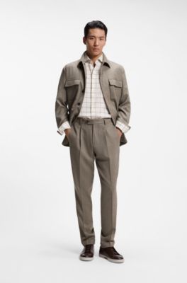 Tapered-fit trousers in herringbone virgin wool and cashmere, Light Brown