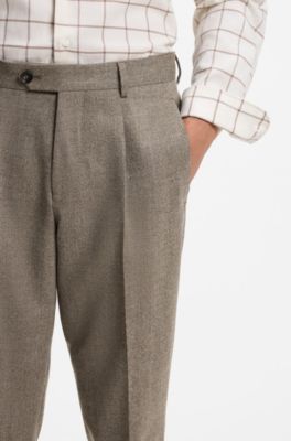 Tapered-fit trousers in herringbone virgin wool and cashmere, Light Brown