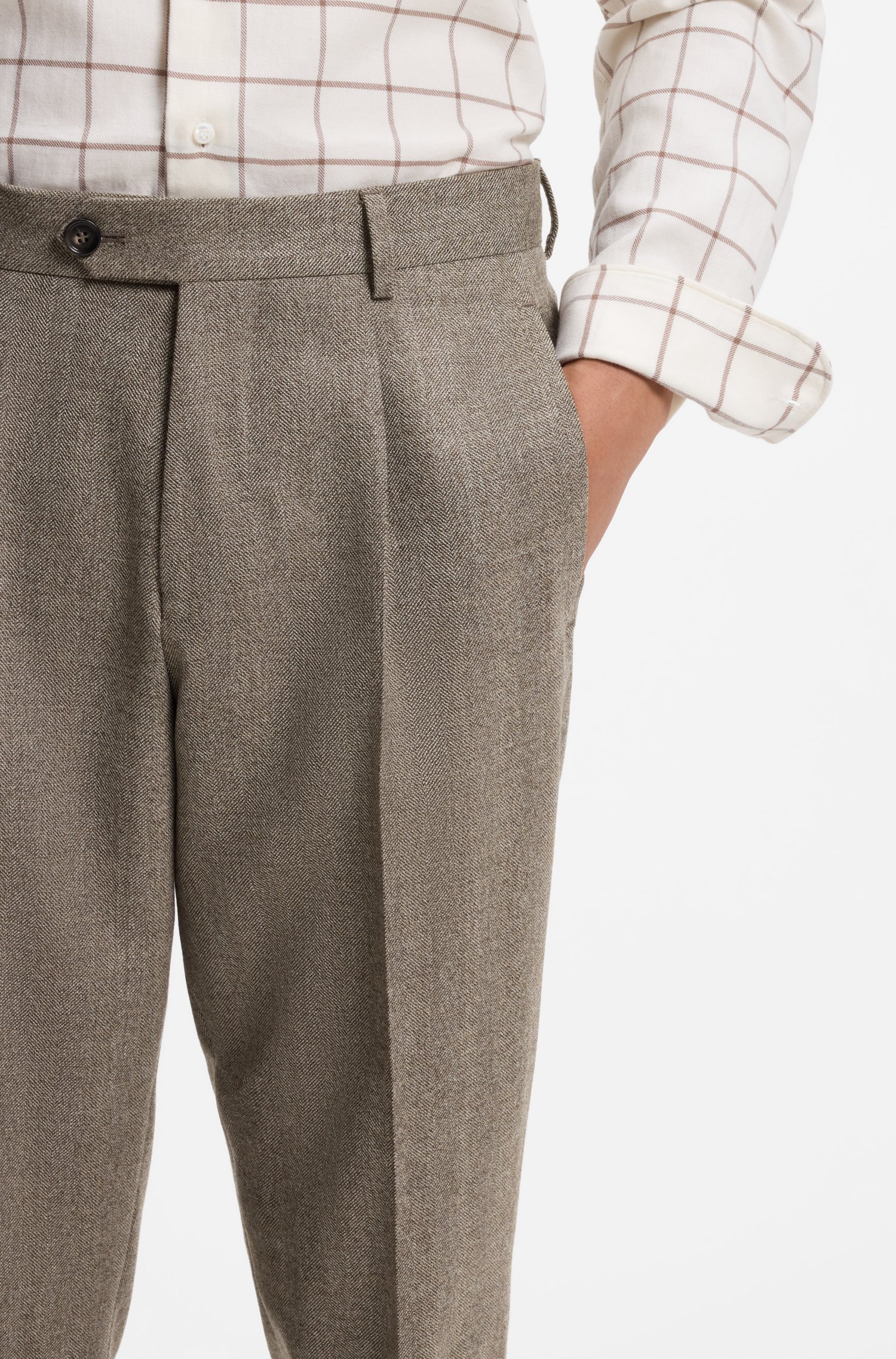 Boss Tapered-fit trousers in herringbone virgin wool and cashmere byxor – bild 3