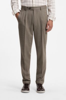 Tapered-fit trousers in herringbone virgin wool and cashmere, Light Brown