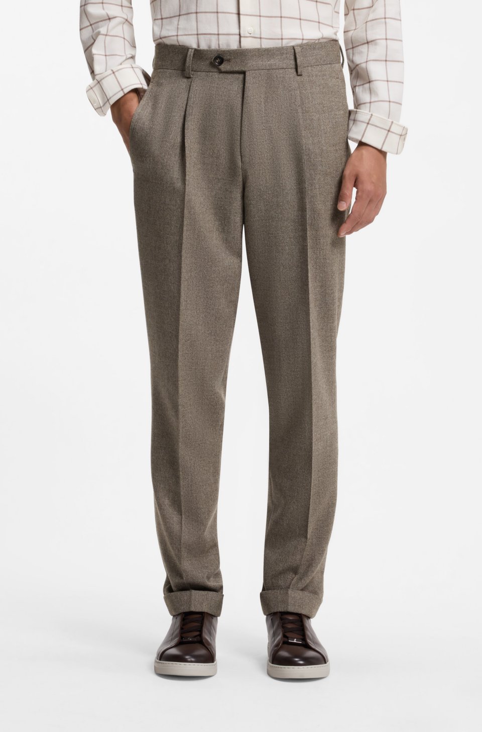 Tapered-fit trousers in herringbone virgin wool and cashmere
