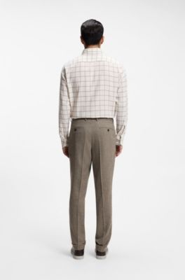Tapered-fit trousers in herringbone virgin wool and cashmere, Light Brown