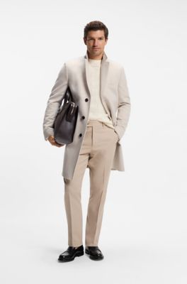 Single-breasted coat in Italian cashmere, Light Beige