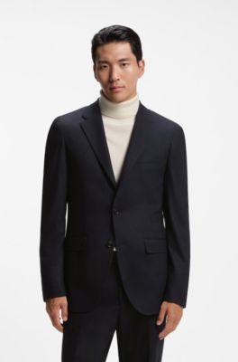 Slim-fit colbert van scheerwol en kasjmier, Donkerblauw