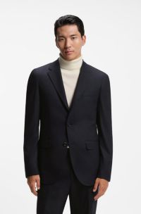 Slim-fit jacket in virgin wool and cashmere, Dark Blue