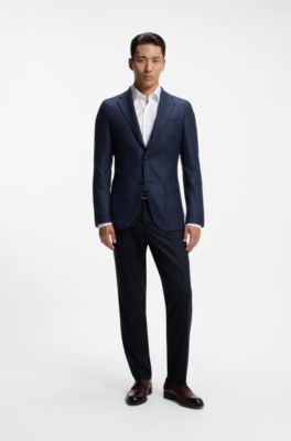 Tapered-fit trousers in virgin wool and cashmere, Dark Blue