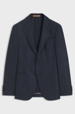 Slim-fit jacket in patterned virgin wool, Dark Blue
