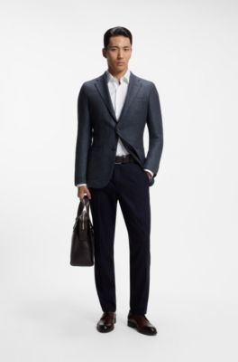 Slim-fit jacket in patterned virgin wool, Dark Blue