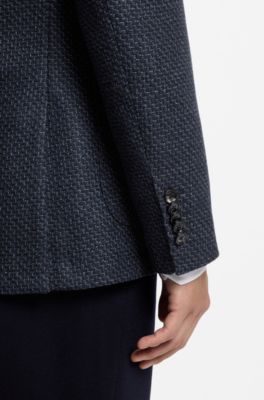 Slim-fit jacket in patterned virgin wool, Dark Blue