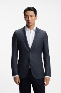 Giacca slim fit in lana vergine a motivi, Blu scuro