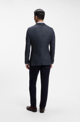 Slim-fit jacket in patterned virgin wool, Dark Blue