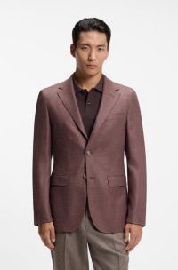 Regular-fit blazer in Loro Piana wool-silk, Marr&oacute;n