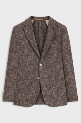 Micro-patterned slim-fit blazer in Italian fabric, Brown