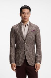 Micro-patterned slim-fit blazer in Italian fabric, Brown