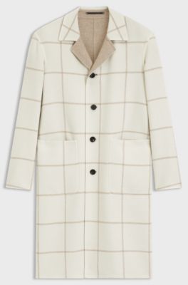 Cappotto relaxed fit reversibile in lana vergine e cashmere, Bianco a motivi