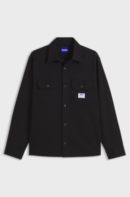 Oversized-fit shirt in cotton with flap chest pockets, Black