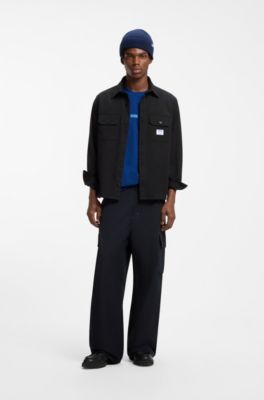 Oversized-fit shirt in cotton with flap chest pockets, Black