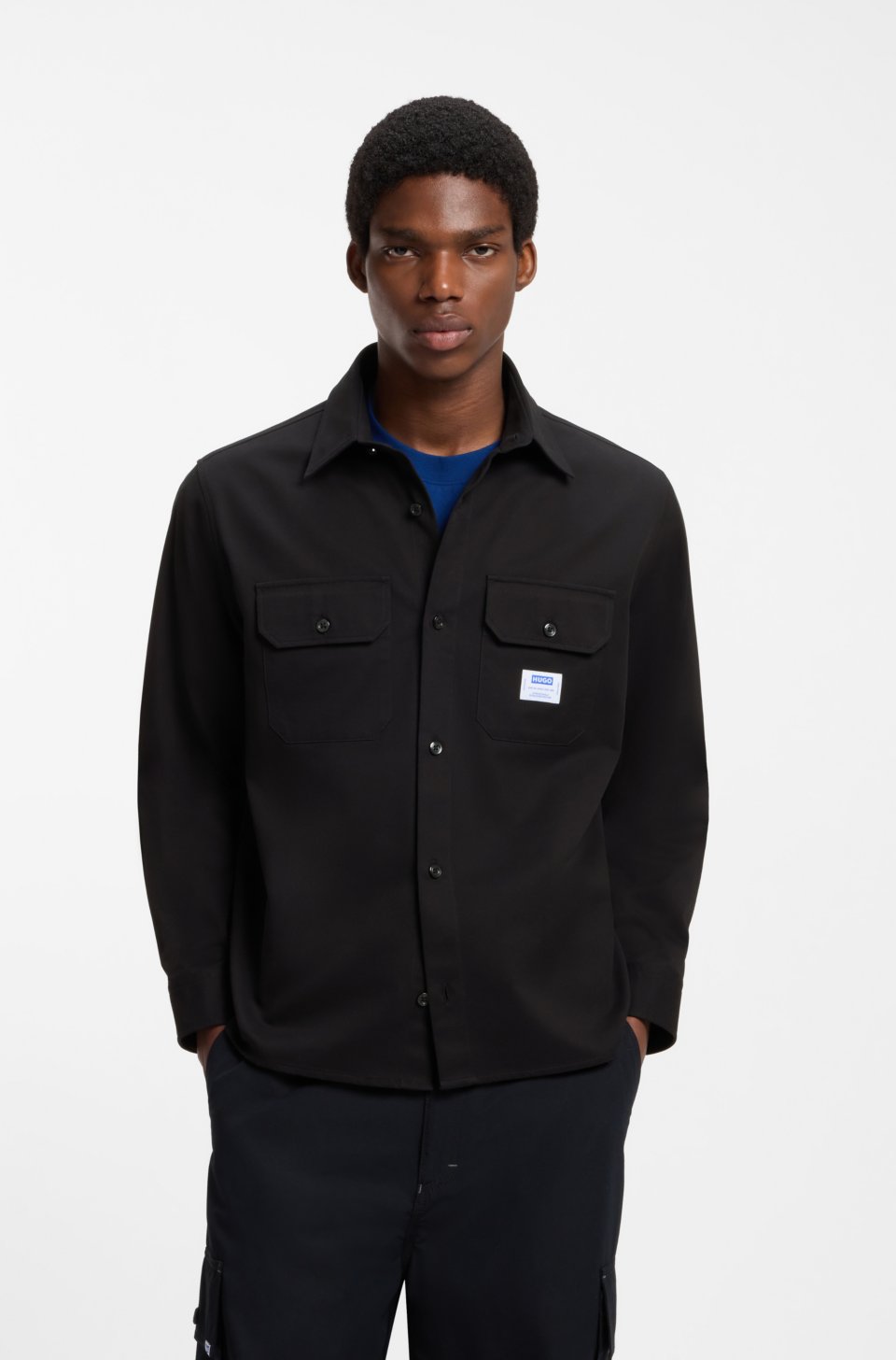Oversized-fit shirt in cotton with flap chest pockets