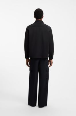 Oversized-fit shirt in cotton with flap chest pockets, Black