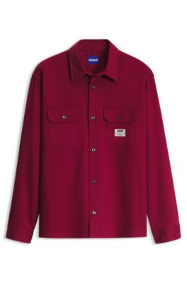 Oversized-fit shirt in cotton with flap chest pockets, Red
