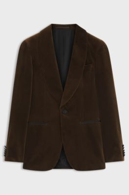 Tuxedo jacket in Italian cotton-blend velvet, Khaki