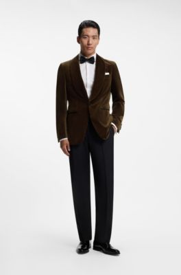 Tuxedo jacket in Italian cotton-blend velvet, Khaki