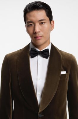 Tuxedo jacket in Italian cotton-blend velvet, Khaki