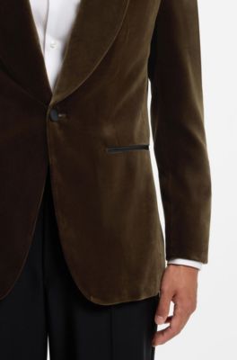 Tuxedo jacket in Italian cotton-blend velvet, Khaki