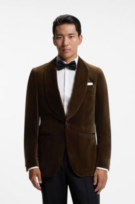 Tuxedo jacket in Italian cotton-blend velvet, Khaki