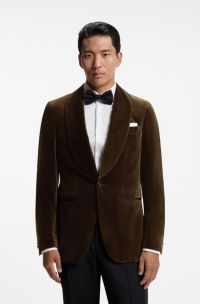Tuxedo jacket in Italian cotton-blend velvet, Khaki